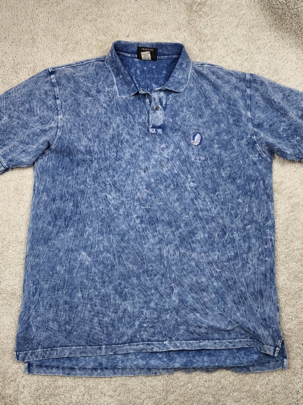 Grateful Dead Polo Shirt XL Blue Acid Wash VTG Vintage Steal Your Face Y2K Band
